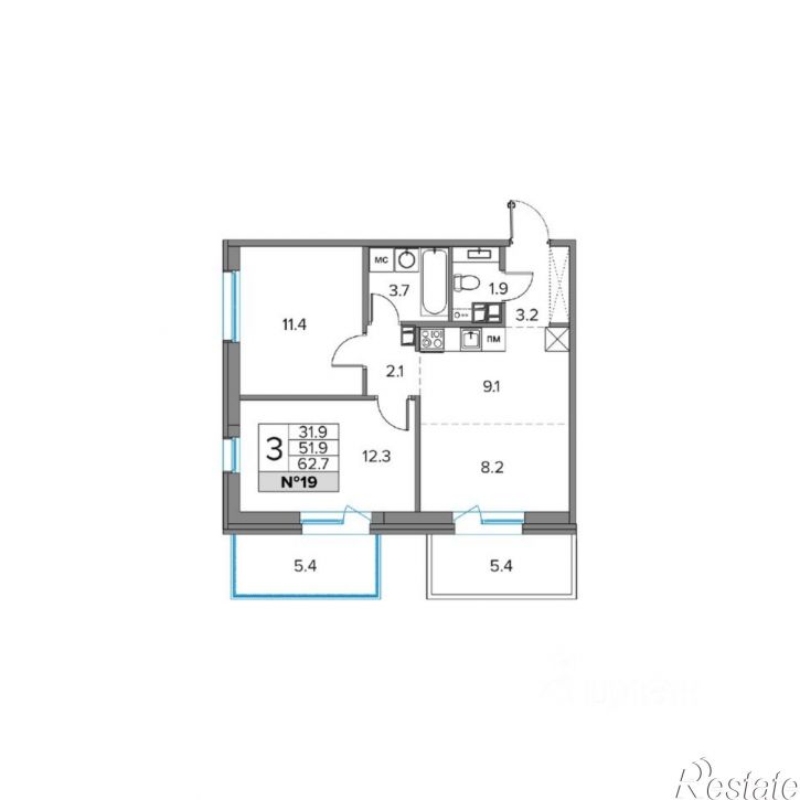 3-комн квартира в новом доме ул Калинина, 1 42,  д. 1 42,  к. 42