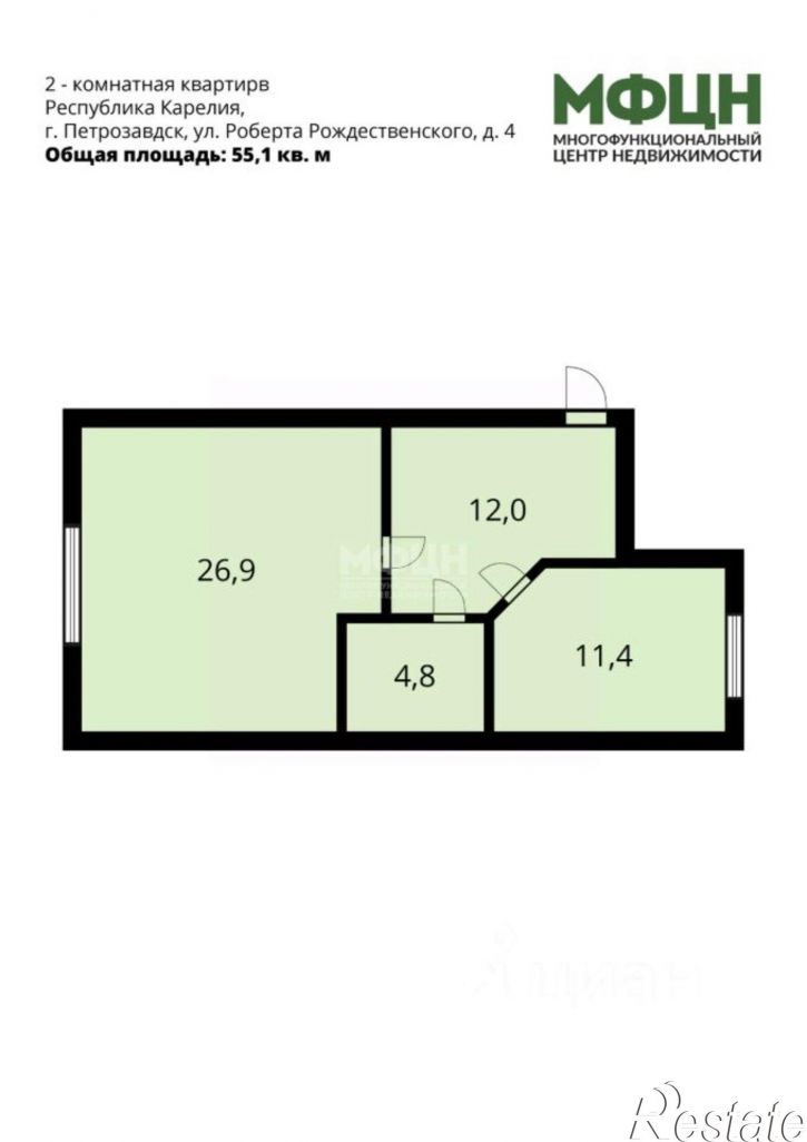 2-комн квартира ул Роберта Рождественского, 4,  д. 4