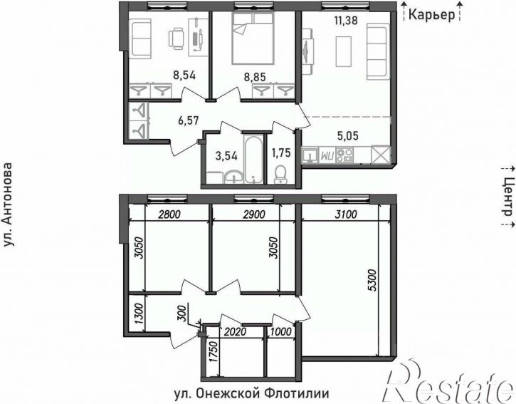 3-комн квартира в новом доме улица Онежской Флотилии, 10,  д. 10